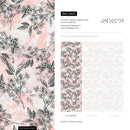 Floral Wallpaper with Sketchy Blossoming Branches in Pink and Gray - B825