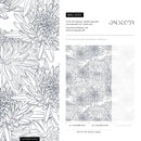 Floral Wallpaper with Hand-Drawn Chrysanthemums in Blue - B150