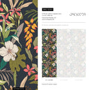 Tropical Wallpaper with Hibiscus Flowers in Dark Blue, Green, and Pink - B284
