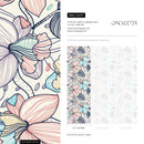 Floral Wallpaper with Stylized Line Art Blooms in Blue, Pink, and Blue - B297