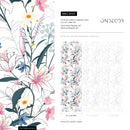 Floral Wallpaper with Hand-Drawn Lilies and Wildflowers in Pink, Blue, and Yellow - B401
