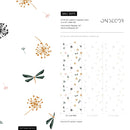 Botanical Wallpaper with Dandelions and Dragonflies in Green, Orange, and Pink - B975