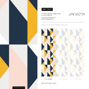 Geometric Wallpaper with a Triangle Grid in Navy, Yellow, and Pink - B847