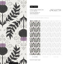 Botanical Wallpaper with a Scottish Thistle Motif in Black, Purple, and Gray - B905
