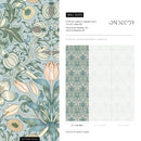 Art Nouveau Wallpaper with a Floral and Fruit Motif in Blue, Green, and Peach - B908