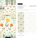Floral Wallpaper with a Stylized Meadow in Orange, Yellow, and Green - B581