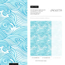 Nautical Wallpaper with a Stylized Ocean Wave Motif in Blue - B782
