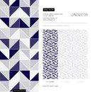 Geometric Wallpaper with Dotted Triangles in Navy Blue, Grey, and White - A638