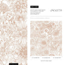 Floral Wallpaper with a Detailed Line Art Motif in Dusty Rose - C064