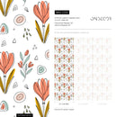 Scandinavian Wallpaper with Stylized Tulips in Coral, Teal, and Mustard Yellow - C033