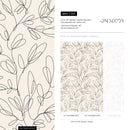 Minimalist Boho Leaf Line Art Abstract Wallpaper in Black and Beige - C355