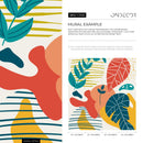 Abstract Wallpaper with Modern Organic Shapes in Teal, Yellow, and Red-Orange - C092