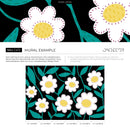 Floral Wallpaper with Stitched Daisy Flowers in Black, Teal, and Yellow - C472