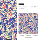 Tropical Wallpaper Featuring Stylized Jungle Leaves in Blue, Coral, and Cream - C371