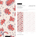 Floral Wallpaper with a Stylized Botanical Print in Coral, Beige, and Blue - C767