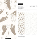 Celestial Wallpaper with Mystical Hand Motifs in Beige and Off-White - ZABG