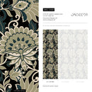 Victorian Wallpaper with a Floral Damask in Green, Teal, and Cream - D080