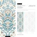 Damask Wallpaper with an Intricate Floral Motif in Teal and Beige - D186