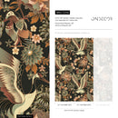 Chinoiserie Wallpaper with Elegant Cranes in Brown, Green, and Rust - D246