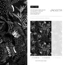 Abstract Floral Wallpaper with Textured Botanical Motifs in Black and White - C289
