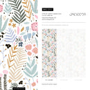 Botanical Wallpaper with a Scandinavian Floral Motif in Pink, Blue, and Black - D114