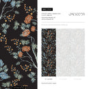Floral Wallpaper Featuring Elegant Trees in Black, Blue, and Orange - D122