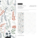 Wildflower Wallpaper with a Delicate Meadow Motif in Blue, Rust, and Green - D317