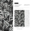 Botanical Wallpaper with a Stylized Palm Leaf Motif in Black and Gray - D336