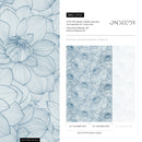 Floral Wallpaper with a Delicate Peony Line Drawing in Blue - D142