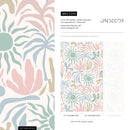 Abstract Wallpaper with Stylized Sun and Palm Shapes in Pink, Green, and Blue - D249