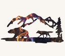 Wolf, Bear, Mountains and Trees Metal Art (