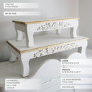 Antique Inspired Ornate White Wood Risers, Set of Two