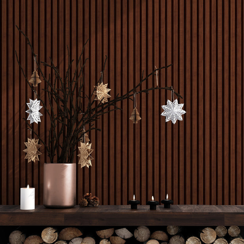 Wooden Vertical Panel Wallpaper. Dark Brown Wainscot Hardwood Wall Mural Print.