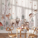 Woodland Creatures Watercolor Wallpaper - Peel and Stick Forest Animal Mural