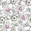 White Wallpaper with Flowers and Butterflies