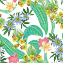 Green Leaves with Flowers Wallpaper