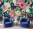Fashionable Dark Blue Floral Wallpaper Contemporary