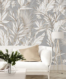 Grey Wallpaper with Leaves