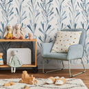 Watercolor Wallpaper Featuring Delicate Floral Stems in Blue - X058
