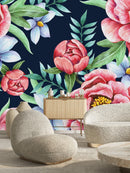 Pink and Blue Flowers Wallpaper