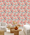 Contemporary Red Floral Wallpaper Smart
