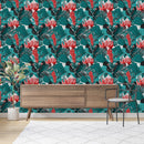 Green Hand Drawn Parrots Wallpaper