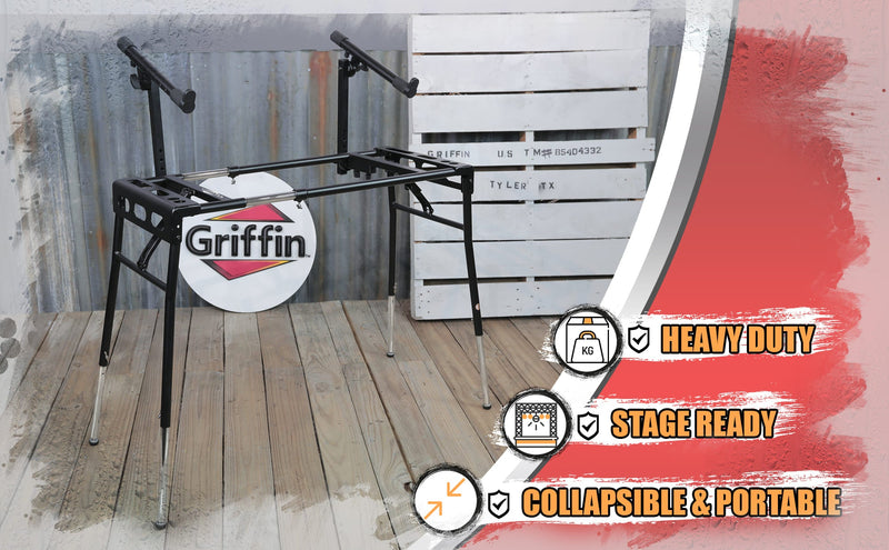 GRIFFIN 2-Tier DJ Coffin Workstation Stand - Double Table Top Keyboard