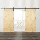 Pine Wood Unfinished Double Barn Door with Installation Hardware Kit