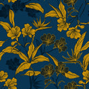 Elegant Dark Blue Wallpaper with Yellow Flowers Vogue