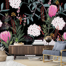 Fashionable Dark Wallpaper with Pink Flowers Tasteful