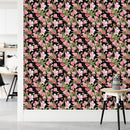 Elegant Dark Wallpaper with Pink Flowers Fashionable