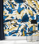 Abstract Blue and Gold Pattern Wallpaper