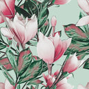Voguish Green Wallpaper with Pink Flowers