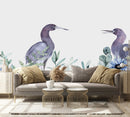 Modish Birds between Flowers Wallpaper